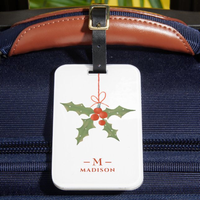 Étiquette À Bagage Nom du monogramme Noël Holly Winter Floral (Insitu Rectoal 2)