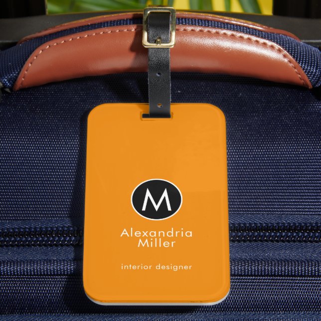 Étiquette À Bagage Nom du monogramme orange de Tangerine élégant (Insitu Rectoal 2)