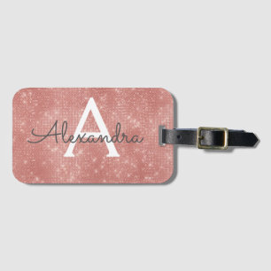 Étiquette À Bagage Nom du monogramme rose Gold Sparkle