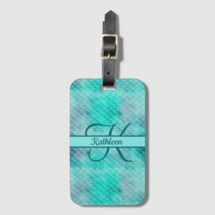 Étiquette À Bagage Nom du monogramme Sirène initiale bleu pourpre ver