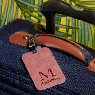 Étiquette À Bagage Nom du monogramme texturé en cuir de Bourgogne