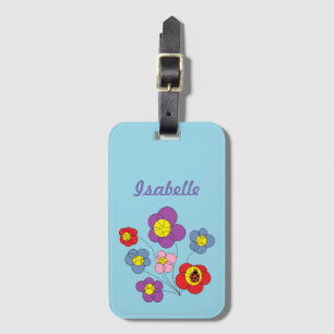 Étiquette À Bagage Nom du Motif de joli Bleu Ladybug et Fleurs