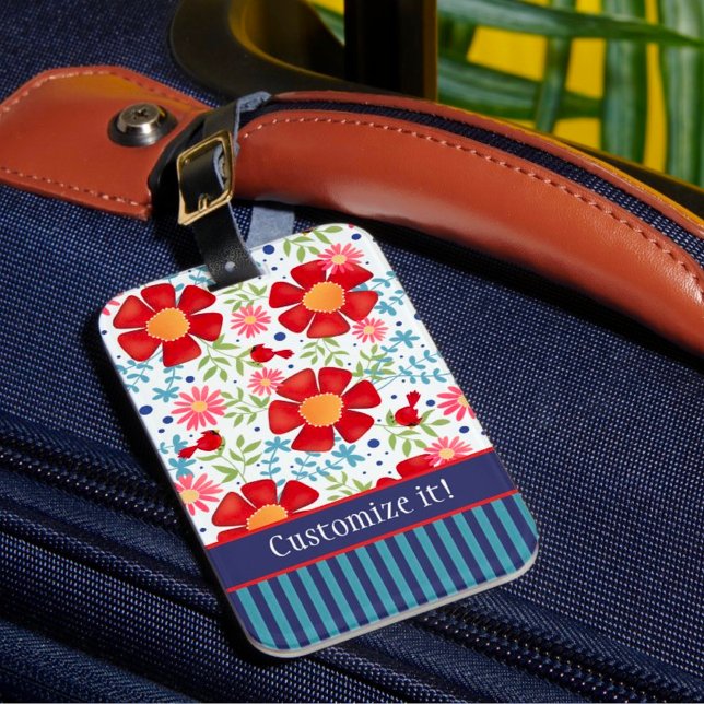 Étiquette À Bagage Nom du Motif floral personnalisé Inspirivity (Créateur téléchargé)