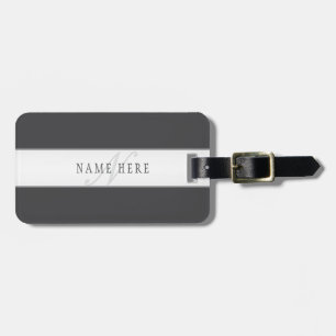 Étiquette À Bagage Nom élégant et monogramme Gris foncé et clair