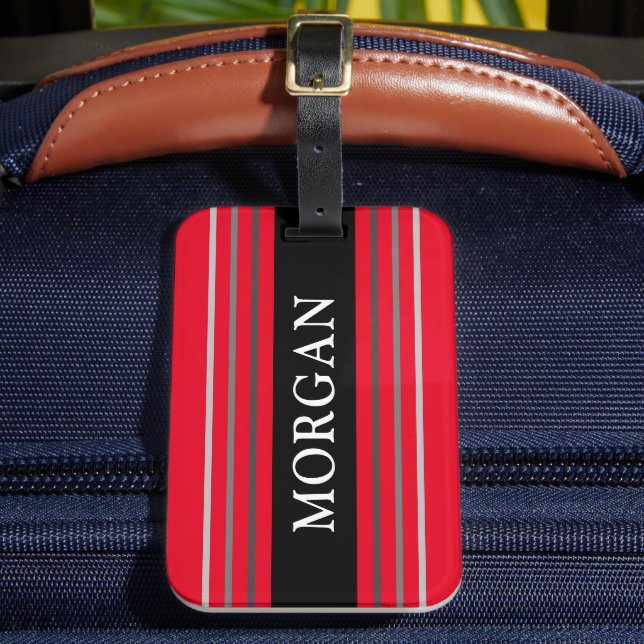 Étiquette À Bagage Nom en blanc, noir & gris, rouge (Insitu Rectoal 2)