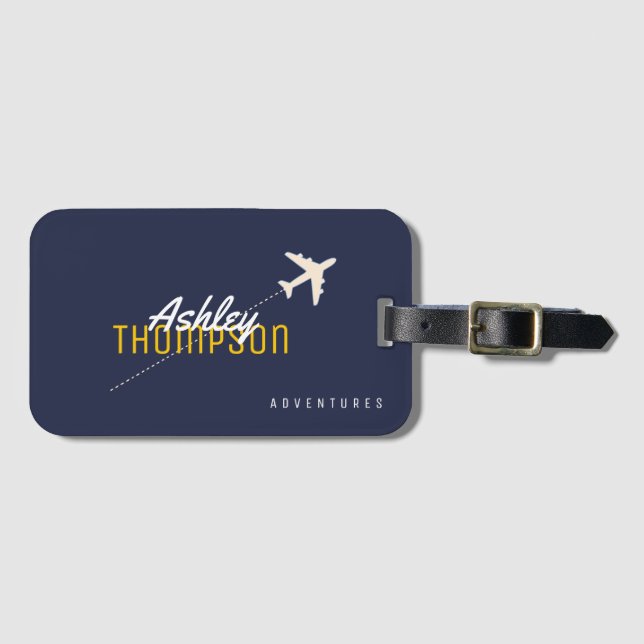 Étiquette À Bagage nom et avion pour vos aventures de voyage élégant (Devant Horizontal)