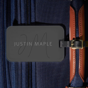 Étiquette À Bagage Nom et monogramme du cool   gris foncé
