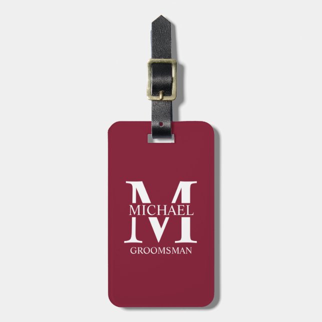 Étiquette À Bagage Nom et monogramme du Groomsman personnalisé (Devant Vertical)