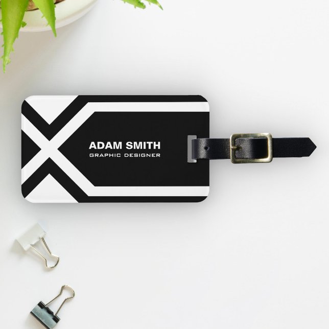 Étiquette À Bagage Nom fait sur commande personnalisé noir et blanc (Créateur téléchargé)