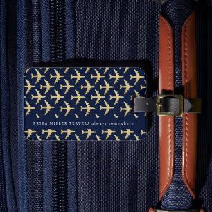 Étiquette À Bagage Nom Faux Gold Avions Travel