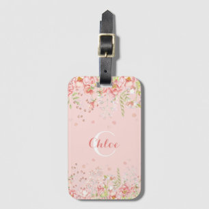 Étiquette À Bagage Nom floral romantique Monogramme