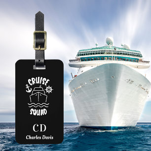 Étiquette À Bagage Nom monogramme blanc noir de l'équipe de croisière