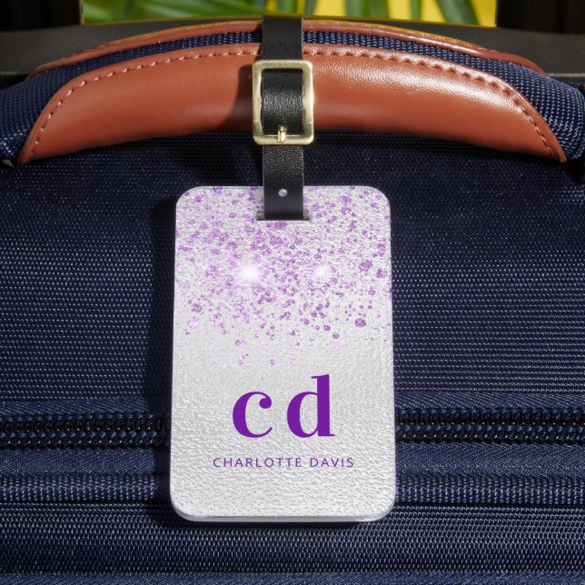 Étiquette À Bagage Nom monogramme de la parties scintillant de lavand (Insitu Rectoal 2)