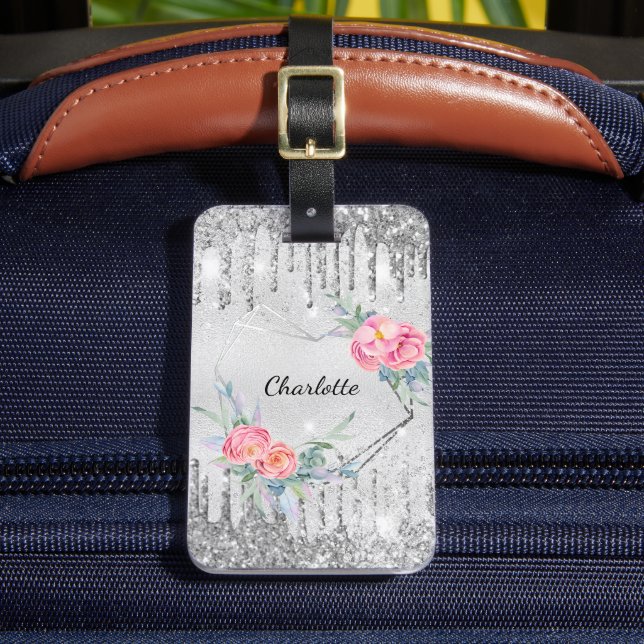 Étiquette À Bagage Nom monogramme de la parties scintillant rose pâle (Insitu Rectoal 2)