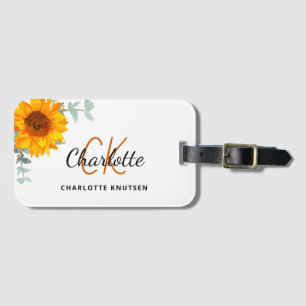 Étiquette À Bagage Nom monogramme de l'eucalyptus du tournesol