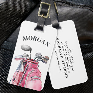 Étiquette À Bagage Nom Monogramme Rose Golf