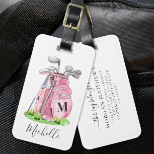 Étiquette À Bagage Nom Monogramme Rose Golf