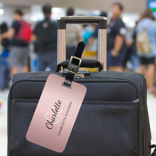 Étiquette À Bagage Nom monogramme rose poussiéreux