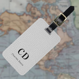 Étiquette À Bagage Nom monographique en cuir gris