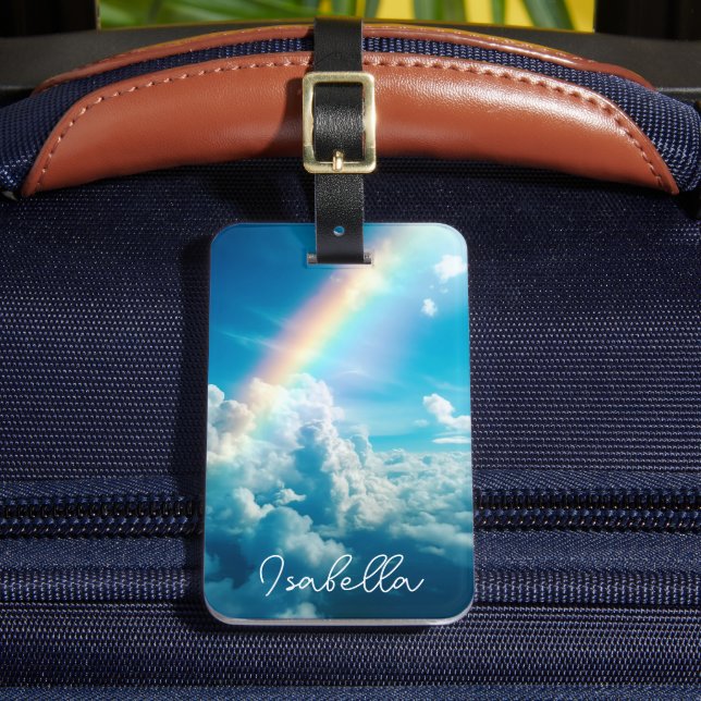 Étiquette À Bagage Nom personnalisé Arc en ciel esthétique et nuages (Insitu Rectoal 2)