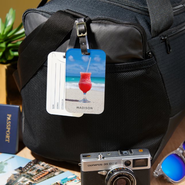 Étiquette À Bagage Nom personnalisé Beach Coctail (Recto & Verso)