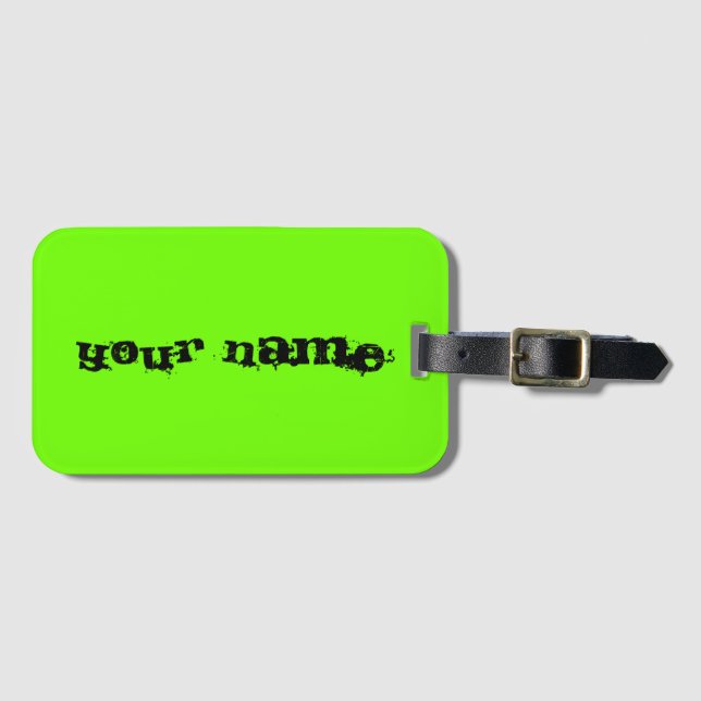 Étiquette À Bagage Nom personnalisé Bright Fluorescent Neon Green Tr (Devant Horizontal)