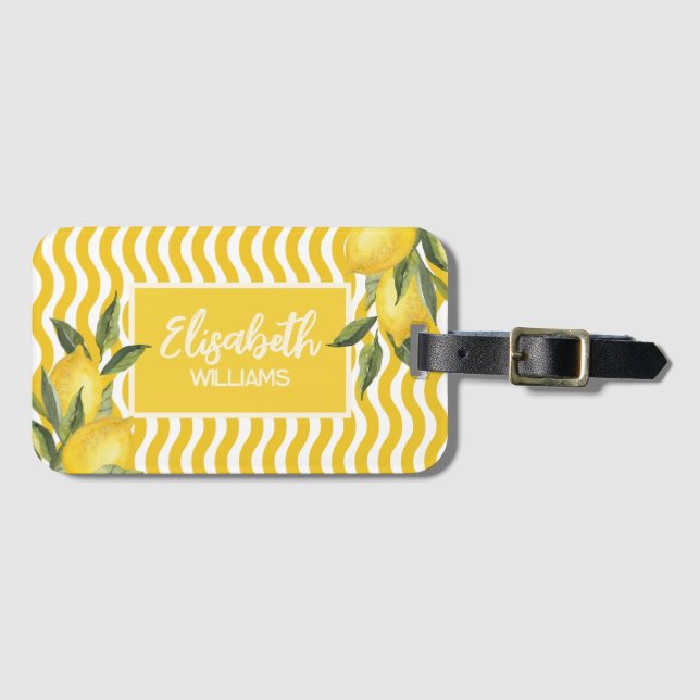 Étiquette À Bagage Nom personnalisé Citron méditerranéen d'été (Devant Horizontal)