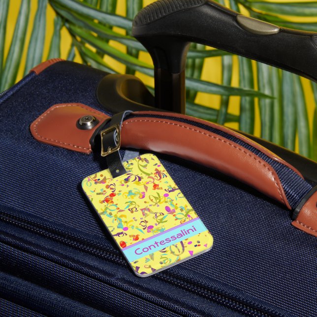 Étiquette À Bagage Nom Personnalisé Couleur Confetti Toile sur Jaune (Insitu Rectoal 1)