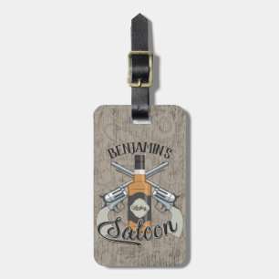 Étiquette À Bagage Nom personnalisé Cowboy Revolver Gun Whiskey Saloo