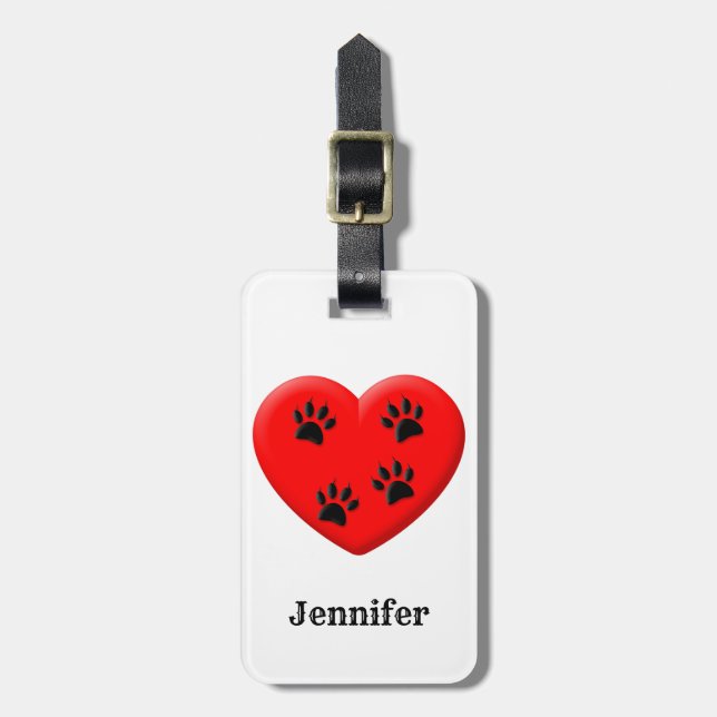 Étiquette À Bagage Nom Personnalisé De L'Amoureux des chats Red Heart (Devant Vertical)