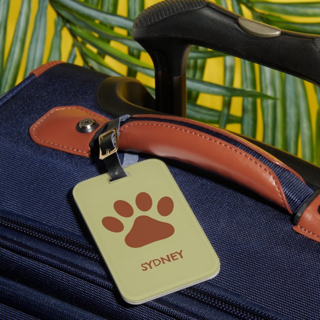 Étiquette À Bagage Nom personnalisé de patte chien Brown (Insitu Rectoal 1)