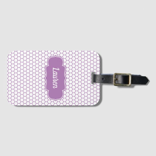 Étiquette À Bagage Nom personnalisé de peigne jaune violet (Devant Horizontal)