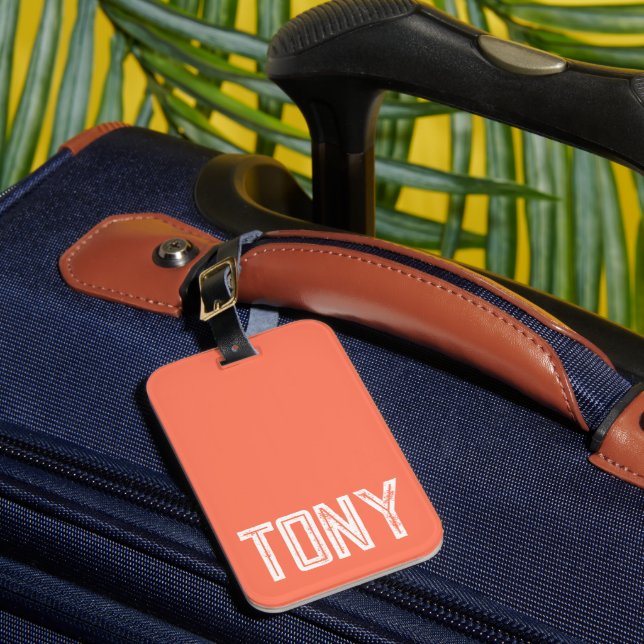 Étiquette À Bagage Nom personnalisé du corail solide Monogramme (Insitu Rectoal 1)