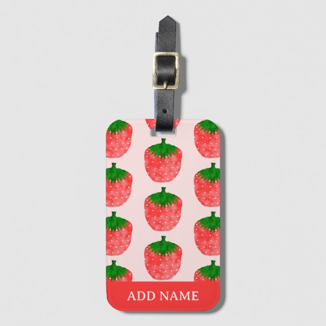 Étiquette À Bagage Nom personnalisé du Motif de fraises (Devant Vertical)