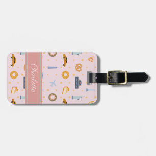 Étiquette À Bagage Nom personnalisé du motif rose NYC