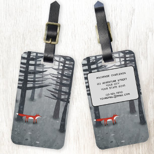 Étiquette À Bagage Nom personnalisé du renard et de la forêt