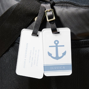 Étiquette À Bagage Nom personnalisé Dusty Blue Nautical