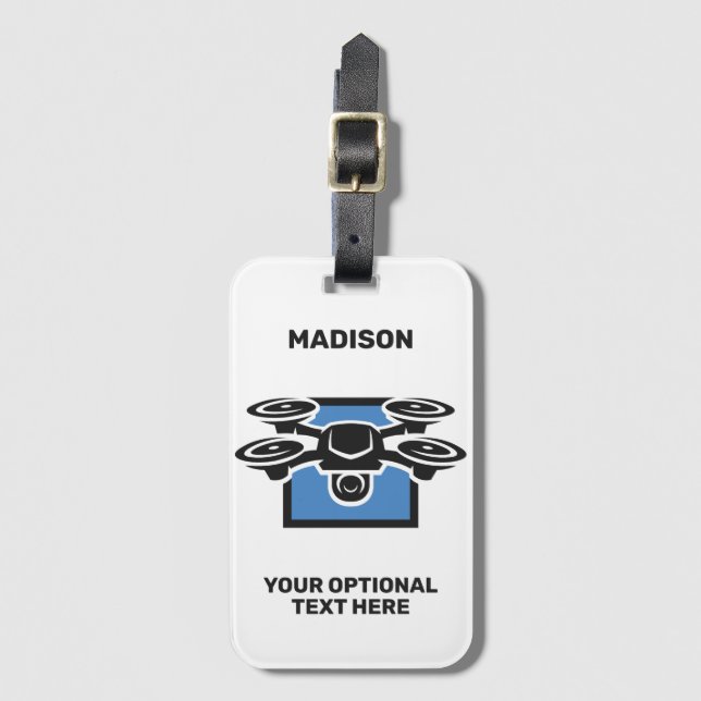 Étiquette À Bagage Nom personnalisé et drone de texte (Devant Vertical)