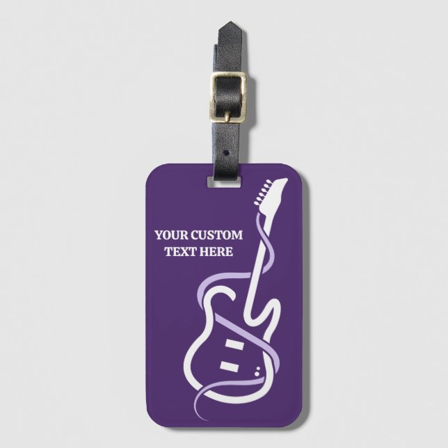 Étiquette À Bagage Nom personnalisé et texte de la guitare stylisée (Devant Vertical)