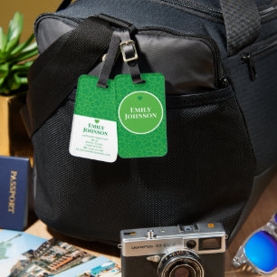 Étiquette À Bagage Nom personnalisé feuille verte géométrique personn