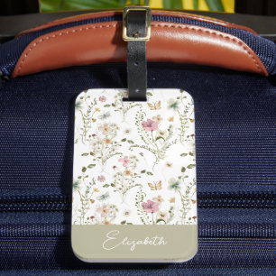 Étiquette À Bagage Nom personnalisé fleur sauvage Floral