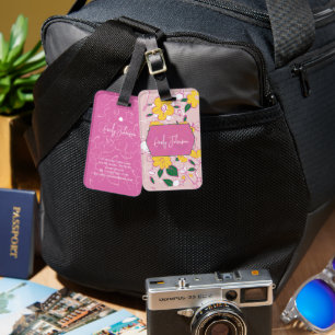 Étiquette À Bagage Nom personnalisé Fleurs Floral Rose Script Nom