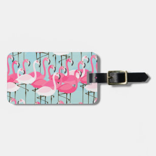 Étiquette À Bagage Nom Personnalisé Foule Rose Et Blanche De Flamants