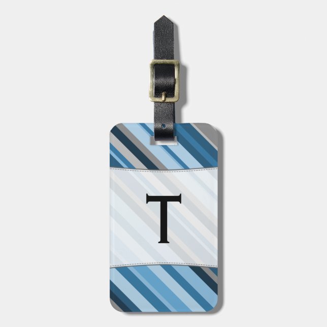 Étiquette À Bagage Nom personnalisé Initial + Bleu et Gris (Devant Vertical)