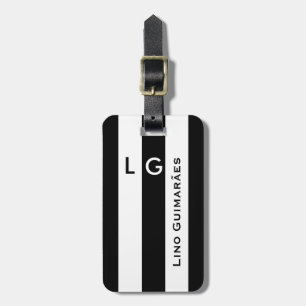 Étiquette À Bagage nom personnalisé&initiale rayures noires modernes