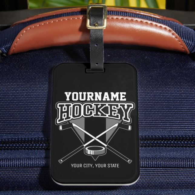 Étiquette À Bagage NOM Personnalisé Joueur de hockey Stick Puck Team (Insitu Rectoal 2)