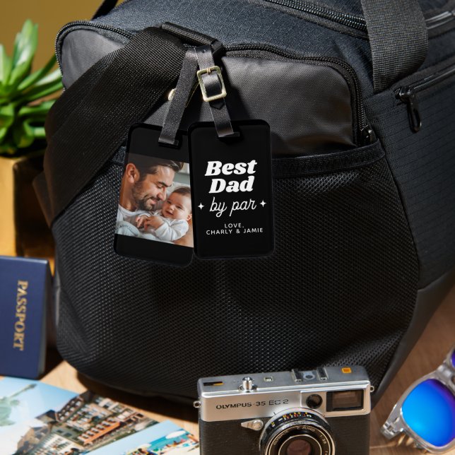 Étiquette À Bagage Nom personnalisé Meilleur papa Par Par Cool Rétro (Recto & Verso)
