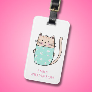 Étiquette À Bagage Nom personnalisé mignon chat illustration bagage t