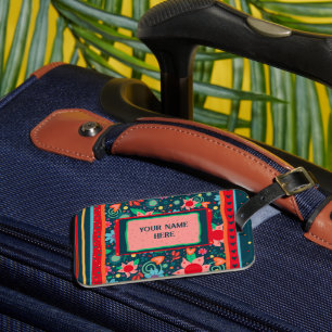 Étiquette À Bagage Nom personnalisé mignon Inspirivity Floral Stripe