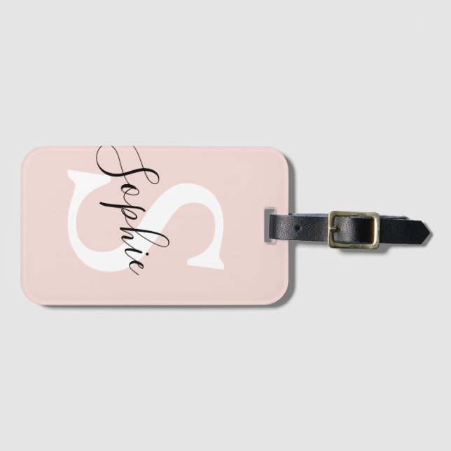 Étiquette À Bagage Nom personnalisé moderne Monogram Pastel Rose (Devant Horizontal)
